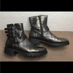 Napoleoni Women's Biker Boots Metallic Leather Size 9.5-10 EU 40 Made in Italy